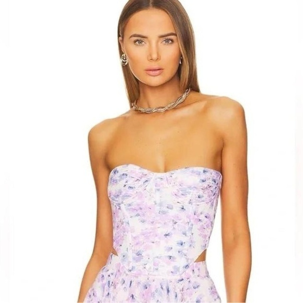 Bardot Mirabelle Purple Floral Strapless Bustier L